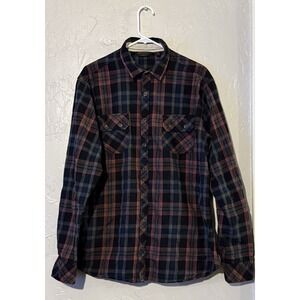 Men's Outpost Makers Plaid Flannel Heavy Shirt Button Up Cotton Blend Size XL